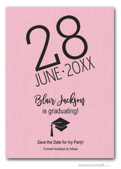 Shimmery Pink Modern Graduation Save the Date Cards