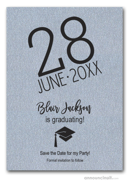 Shimmery Silver Modern Graduation Save the Date Cards