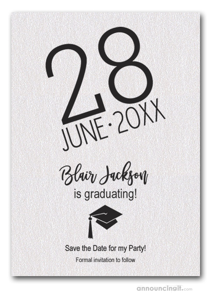 Shimmery White Modern Graduation Save the Date Cards