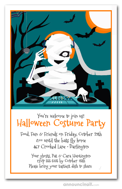 Mummy DJ Halloween Party Invitations