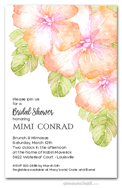 Peach Hibiscus Bridal Shower Invitations