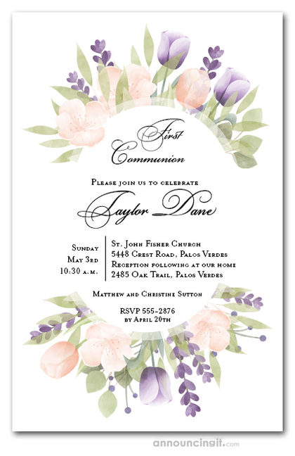 Pink and Purple Tulips Communion Invitations