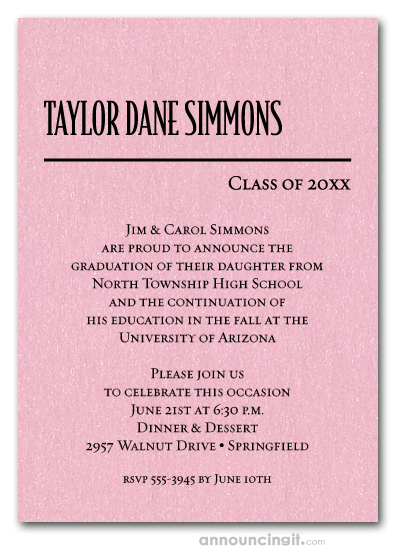 Shimmery Pink Classic Graduation Invitations