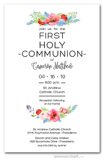 Precious Red Floral First Communion Invites
