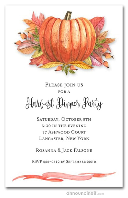 Pumpkin and Bright Fall Leaves Invitations