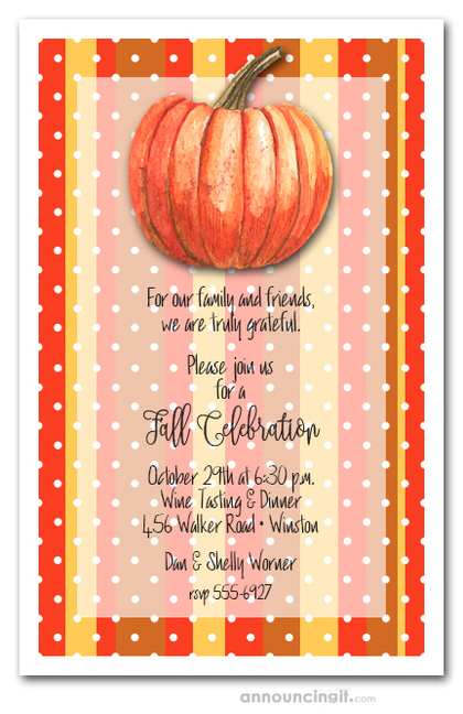 Pumpkin on Fall Stripes Invitations