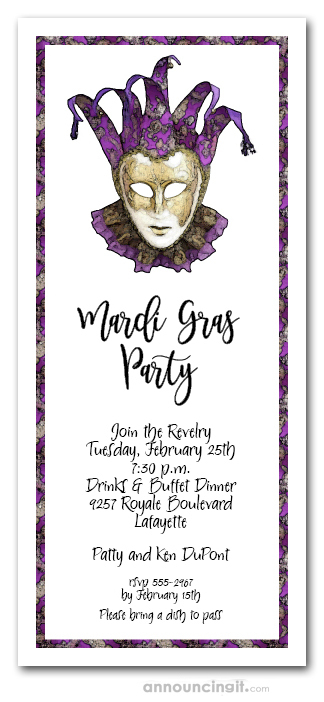 Purple and Gold Mardi Gras Mask Invites