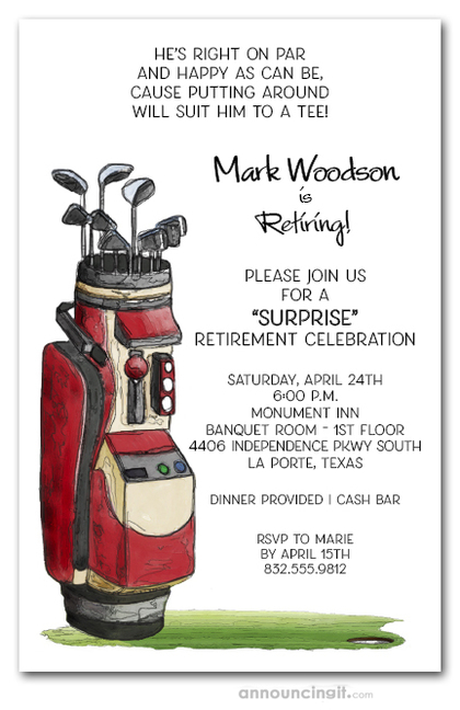 Red Golf Bag Retirement Invitations
