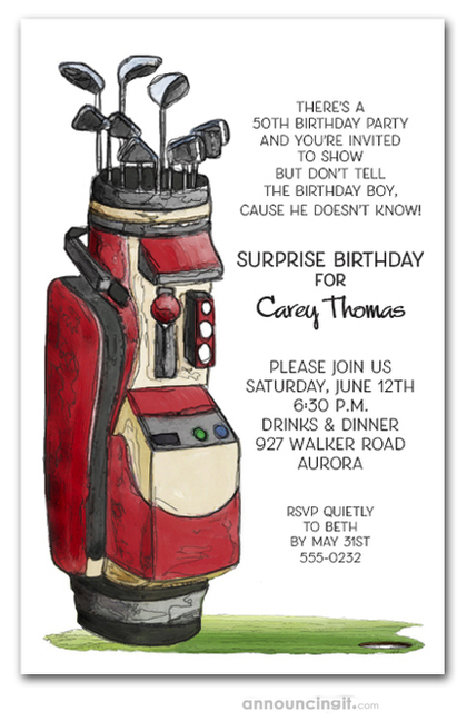 Red Golf Bag Birthday Invitations