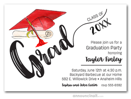 Red & White Tassel on Red Cap Graduation Invites