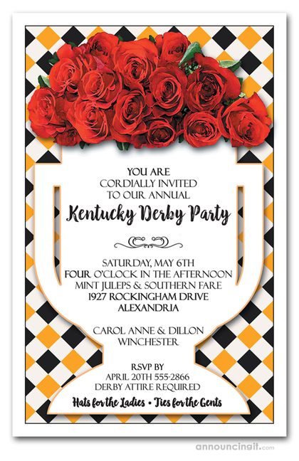 Vase of Roses on Diamonds Derby Invitations