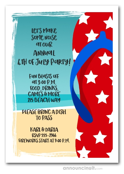 Patriotic Stars Flip Flops Beach Party Invitations