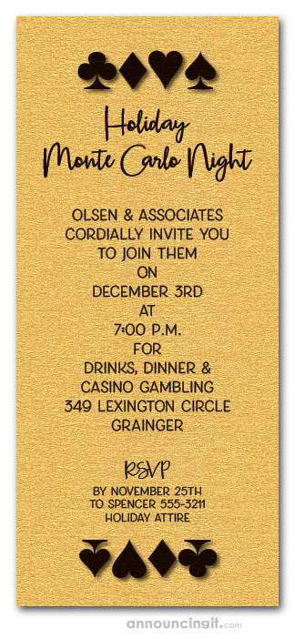 Card Suits on Shimmery Gold Party Invitations