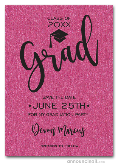 Simple Grad Shimmery Hot Pink Save the Date Cards