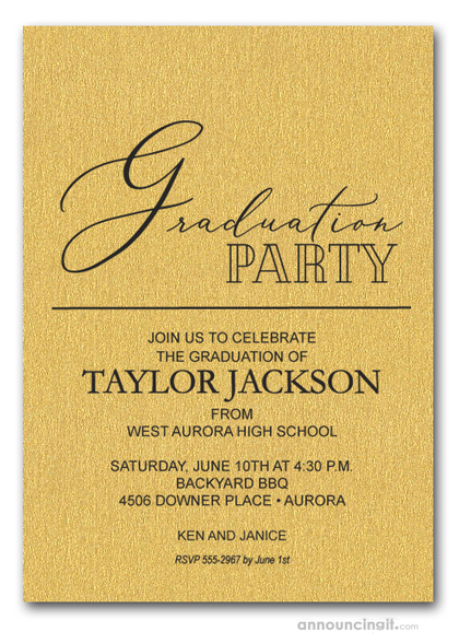 Script Shimmery Gold Graduation Invitations