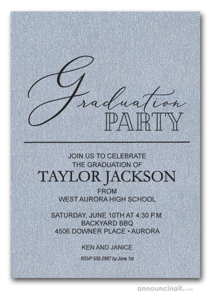 Script Shimmery Silver Graduation Invitations