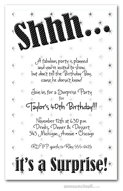 Shhh Black Polka Dot Surprise Party Invitations