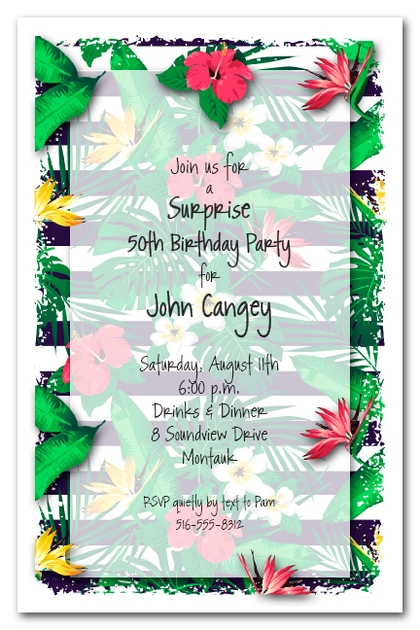 Tropical Flowers on Stripes Party Invitations