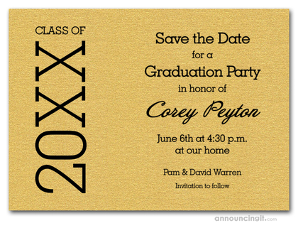 Shimmery Gold Graduation Save the Date Cards