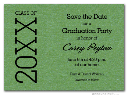 Shimmery Green Graduation Save the Date Cards