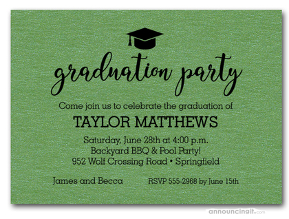 Hat on Shimmery Green Graduation Party Invitations