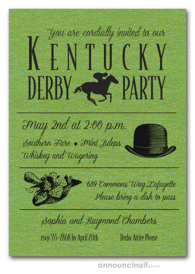Shimmery Green Derby Day Invitations