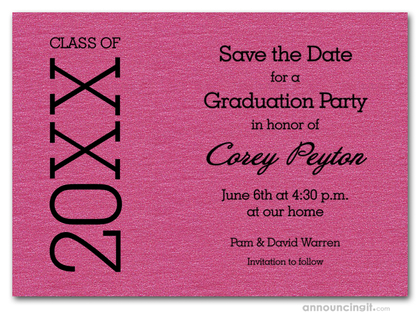 Shimmery Hot Pink Graduation Save the Date Cards