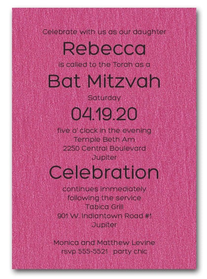 Shimmery Hot Pink Bold Bat Mitzvah