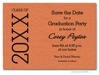 Shimmery Orange Graduation Save the Date Cards