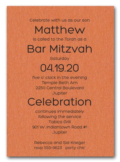 Shimmery Orange Bold Bar Mitzvah