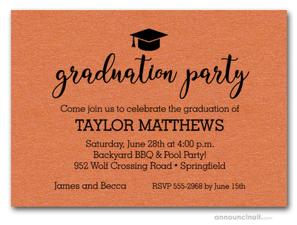 Hat on Shimmery Orange Graduation Party Invitations