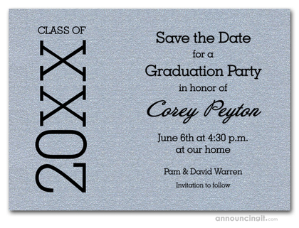 Shimmery Silver Graduation Save the Date Cards