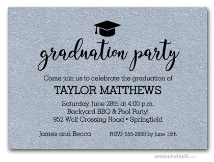 Hat on Shimmery Silver Graduation Party Invitations