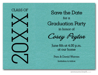 Shimmery Turquoise Graduation Save the Date Cards