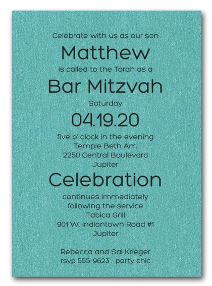 Shimmery Turquoise Bold Bar Mitzvah