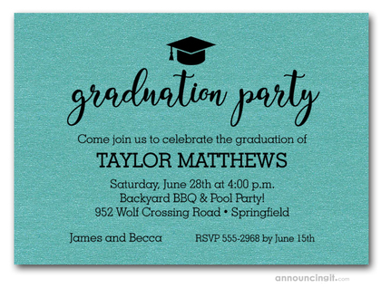Hat on Shimmery Turquoise Graduation Party Invitations