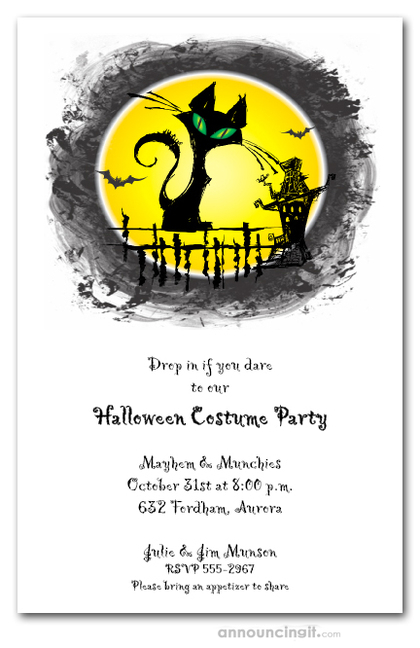 Scruffy Black Cat Halloween Invitations