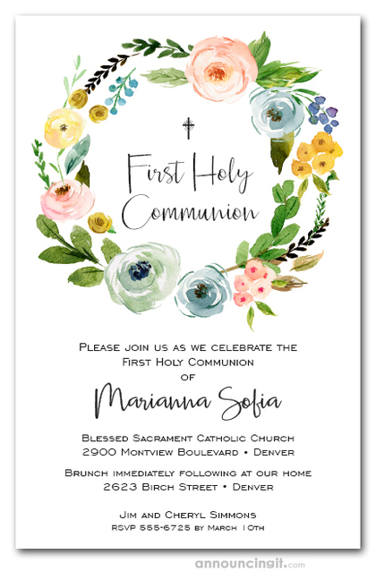 Spring Wreath Religious Invitations