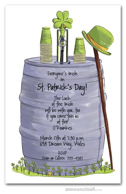 Beer Keg St. Patty's Day Party Invitations