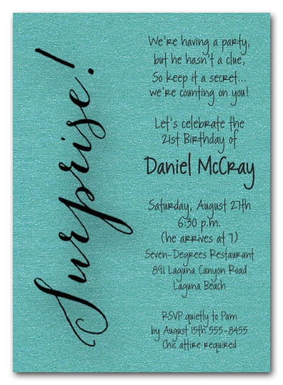 Shimmery Turquoise Surprise Party Invitations Surprise Birthday Invitations