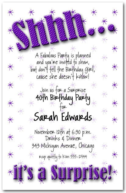 Shhh Purple Polka Dot Surprise Party Invitations