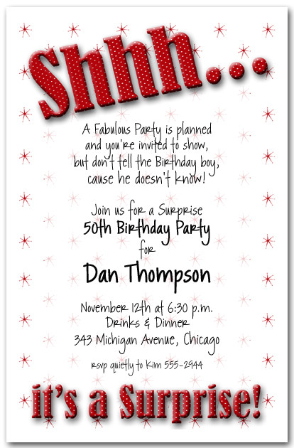 Shhh Red Polka Dot Surprise Party Invitations