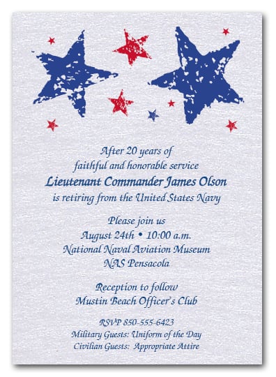Blue and Red Stars Shimmery White Invitations