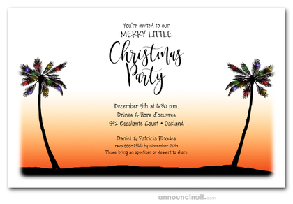 Sunset Palms & Lights Holiday Invitations