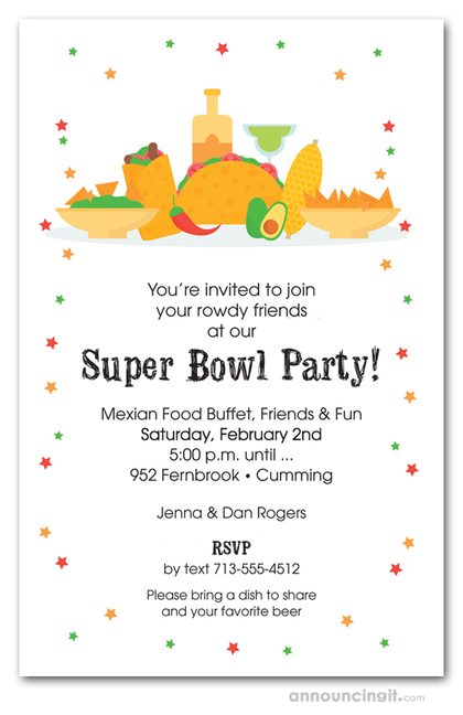 Football and Taco Bar Super Bowl Party Invitations