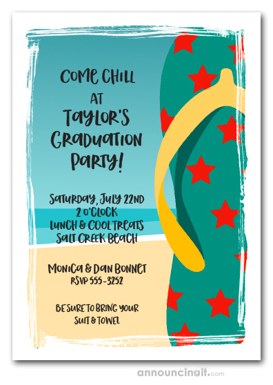 Teal Flip Flops Beach Graduation Invitations