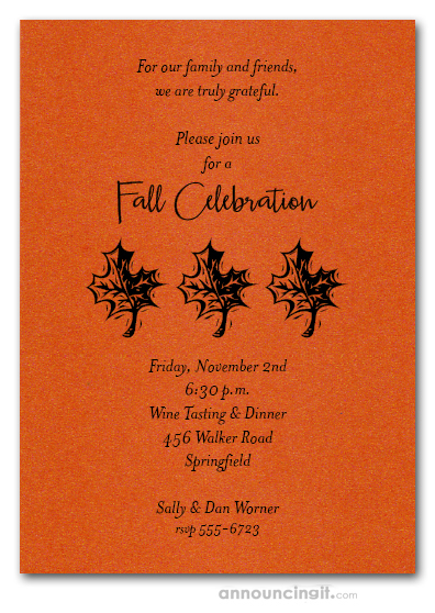 Three Leaves on Shimmery Orange Invitations