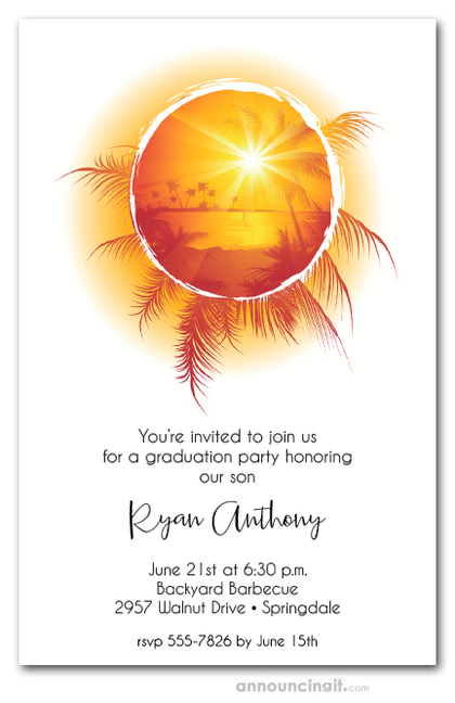Tropical Sunset on Water Graduation Invitations