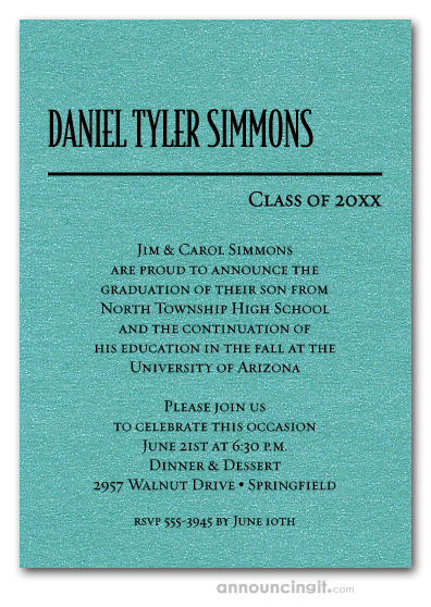 Shimmery Turquoise Classic Graduation Invitations