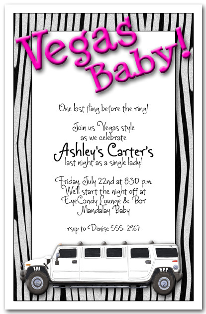 Vegas Baby On Zebra Border Party Invitation Bachelorette Party